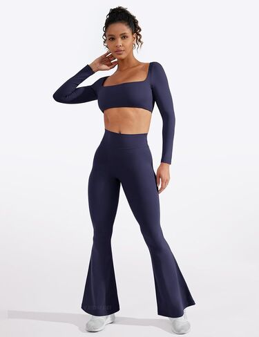 YEOREO Women Flare Leggings Short Inseam Lynnie Bootcut Yoga Workout Pants High Waist Bell Bottom Workout Legging Navy S in Saudi Arabia