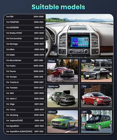 2G 64G Android Stereo Radio Carplay for Ford F150 F250 F350 Fusion Edge Explorer Taurus Freestar, Rimoody 7" Touch Screen Bluetooth GPS Navigation WiFi FM Radio + Backup Camera in Saudi Arabia