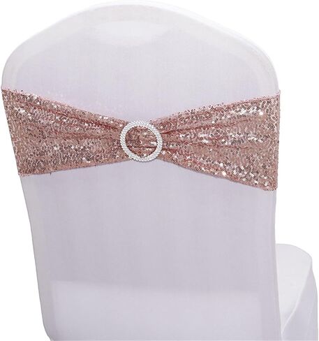 25 PCS Stretch Sequin Chair Sashes Chair Stretchy Spandex Bands for Wedding Reception Events Banquets Chairs Decoration (Azure) in Kuwait