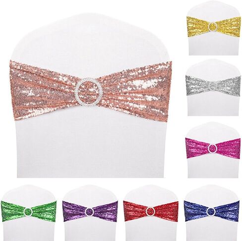 25 PCS Stretch Sequin Chair Sashes Chair Stretchy Spandex Bands for Wedding Reception Events Banquets Chairs Decoration (Azure) in Kuwait