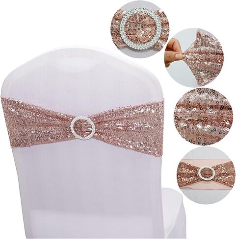 25 PCS Stretch Sequin Chair Sashes Chair Stretchy Spandex Bands for Wedding Reception Events Banquets Chairs Decoration (Azure) in Kuwait