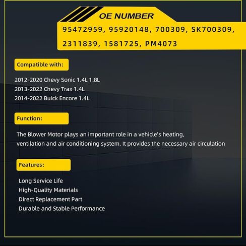 700309 HVAC سخان محرك منفاخ التيار المتردد الجانب الأمامي مع قفص المروحة مناسب لسيارة تشيفي سونيك تراكس/لبويك إنكور 1.4L 1.8L in Kuwait