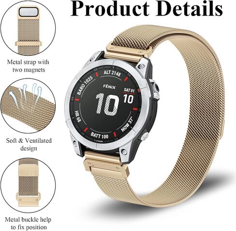 Meliya for Fenix ​​6 Band 22mm حزام ساعة معدني لـ Fenix ​​7/Fenix ​​6/Fenix ​​6 Pro/Fenix ​​5/Fenix ​​5 Plus/Forerunner 935/Forerunner 945/Instinct/Approach S60/S62/Quatix 6/Quatix 5/Epix in Saudi Arabia