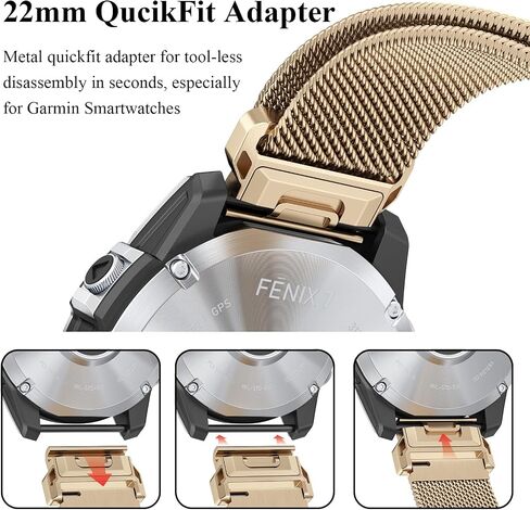 Meliya for Fenix ​​6 Band 22mm حزام ساعة معدني لـ Fenix ​​7/Fenix ​​6/Fenix ​​6 Pro/Fenix ​​5/Fenix ​​5 Plus/Forerunner 935/Forerunner 945/Instinct/Approach S60/S62/Quatix 6/Quatix 5/Epix in Saudi Arabia