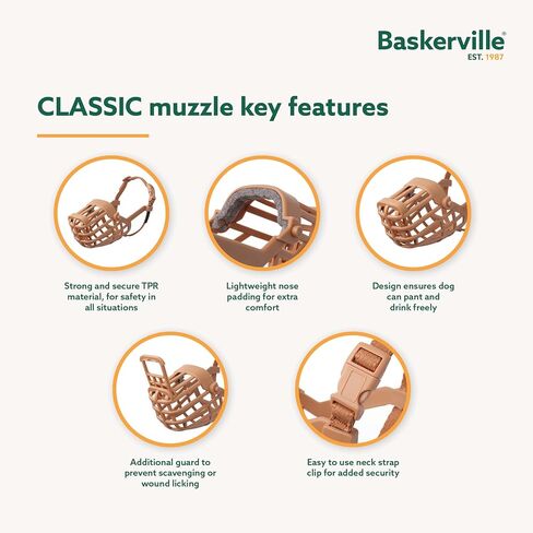 Baskerville Classic Basket Muzzle - Dog can Pant and Drink, Prevents Biting and Food Waste Scavenging, Strong TPR, Ideal for Longer Nosed Dogs, Breathable Dog Training Muzzle for Small Dogs (Size 2) in Saudi Arabia