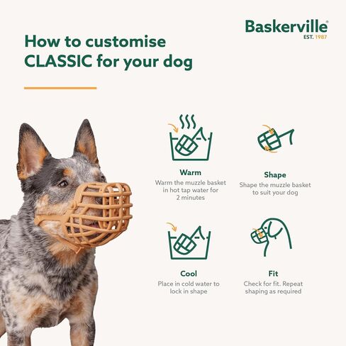 Baskerville Classic Basket Muzzle - Dog can Pant and Drink, Prevents Biting and Food Waste Scavenging, Strong TPR, Ideal for Longer Nosed Dogs, Breathable Dog Training Muzzle for Small Dogs (Size 2) in Saudi Arabia