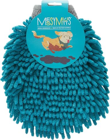 Messy Mutts Microfiber Grooming Mitt | Chenille Microfiber Dog Shammy Mitt | Machine Washable Paw Cleaner | Blue in Kuwait