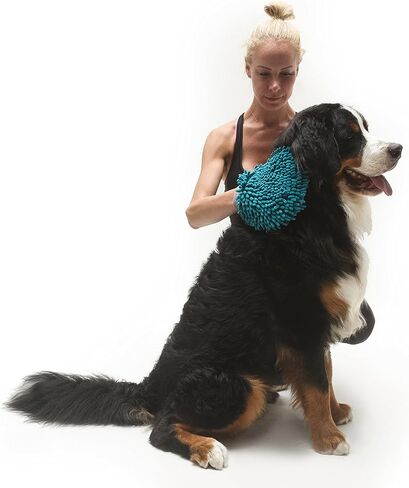 Messy Mutts Microfiber Grooming Mitt | Chenille Microfiber Dog Shammy Mitt | Machine Washable Paw Cleaner | Blue in Kuwait