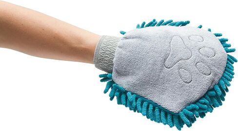 Messy Mutts Microfiber Grooming Mitt | Chenille Microfiber Dog Shammy Mitt | Machine Washable Paw Cleaner | Blue in Kuwait