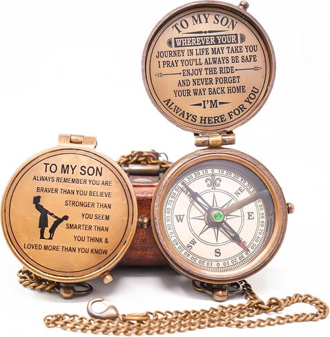 2.5" Engraved Brass Compass Gift Leather case to My Son/Personalized Nautical Gift for Son from Dad/from Mom/Gift for Son, Love Mom, Son from Mom. in Saudi Arabia