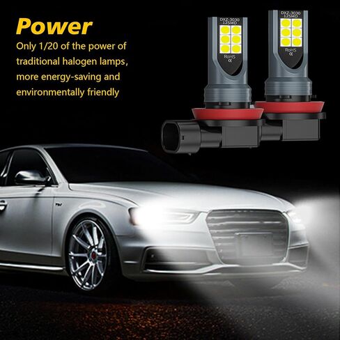 2 PCS H8/H11 Car LED Fog Light Bulb, 3030 12SMD 1500LM 6000K-7000K Super Bright High Temperature Resistant Waterproof Turn Signal, Lighting Accessories, Suitable for Most Car Models (White) in Saudi Arabia