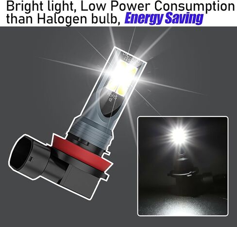 2 PCS H8/H11 Car LED Fog Light Bulb, 3030 12SMD 1500LM 6000K-7000K Super Bright High Temperature Resistant Waterproof Turn Signal, Lighting Accessories, Suitable for Most Car Models (White) in Saudi Arabia