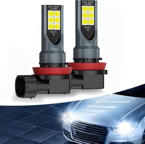 2 PCS H8/H11 Car LED Fog Light Bulb, 3030 12SMD 1500LM 6000K-7000K Super Bright High Temperature Resistant Waterproof Turn Signal, Lighting Accessories, Suitable for Most Car Models (White) in Saudi Arabia