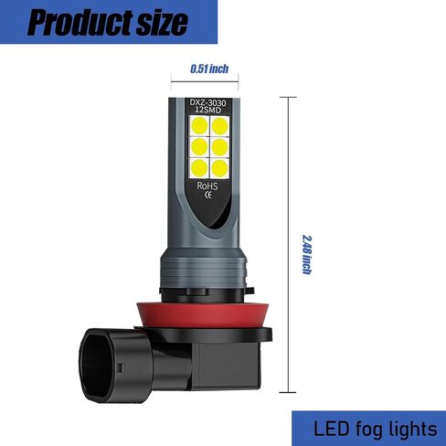 2 PCS H8/H11 Car LED Fog Light Bulb, 3030 12SMD 1500LM 6000K-7000K Super Bright High Temperature Resistant Waterproof Turn Signal, Lighting Accessories, Suitable for Most Car Models (White) in Saudi Arabia