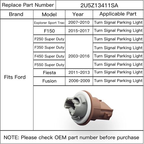 مصباح إشارة الانعطاف مقبس المصباح الأمامي مصباح الحديقة متوافق مع Ford F150 F250 F350 F-450 Escape Explorer Fusion Ranger Focus Mustang (حزمة من 2) in Kuwait