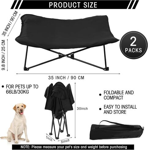 2 Pack Portable Dog Elevated Bed 35 x 35 x 10 Inch Folding Raised Pet Cot with Storage Bags and Washable Padded Cushion for Small Medium Dog Camping Travel Home Outdoor Indoor in Saudi Arabia