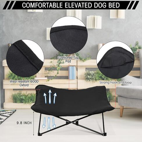 2 Pack Portable Dog Elevated Bed 35 x 35 x 10 Inch Folding Raised Pet Cot with Storage Bags and Washable Padded Cushion for Small Medium Dog Camping Travel Home Outdoor Indoor in Saudi Arabia