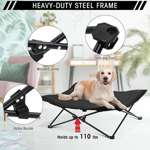 2 Pack Portable Dog Elevated Bed 35 x 35 x 10 Inch Folding Raised Pet Cot with Storage Bags and Washable Padded Cushion for Small Medium Dog Camping Travel Home Outdoor Indoor in Saudi Arabia