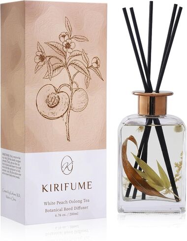 White Peach Oolong Tea Botanical Essential Oil Reed Diffuser Set/6.7oz/Fresh Bamboo, Eucalyptus/Decorative Air Freshener/Home, Office, Room Décor/Aromatherapy Gift/Scentsy Home Fragrance in Saudi Arabia