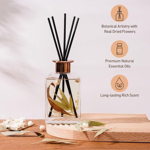 White Peach Oolong Tea Botanical Essential Oil Reed Diffuser Set/6.7oz/Fresh Bamboo, Eucalyptus/Decorative Air Freshener/Home, Office, Room Décor/Aromatherapy Gift/Scentsy Home Fragrance in Saudi Arabia