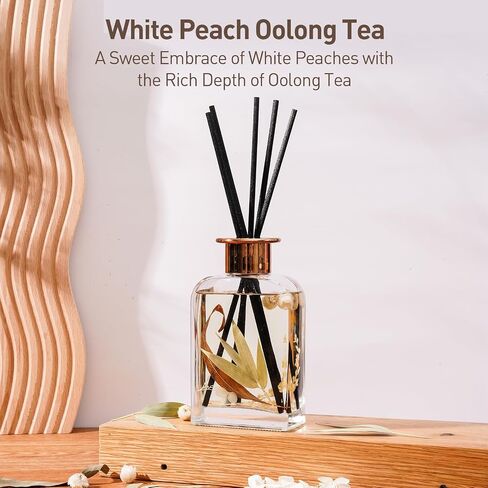 White Peach Oolong Tea Botanical Essential Oil Reed Diffuser Set/6.7oz/Fresh Bamboo, Eucalyptus/Decorative Air Freshener/Home, Office, Room Décor/Aromatherapy Gift/Scentsy Home Fragrance in Saudi Arabia