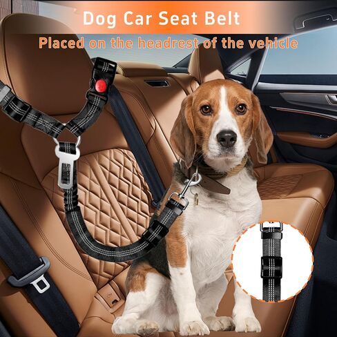 Dog Car Seat Belt for Car, 3 Piece Set Retractable Dog Car Harness Adjustable Reflective Dog Seatbelt for Vehicle Headrests, Dog Safety Restraint Seatbelt Heavy Duty& High Elastics, Black in Saudi Arabia