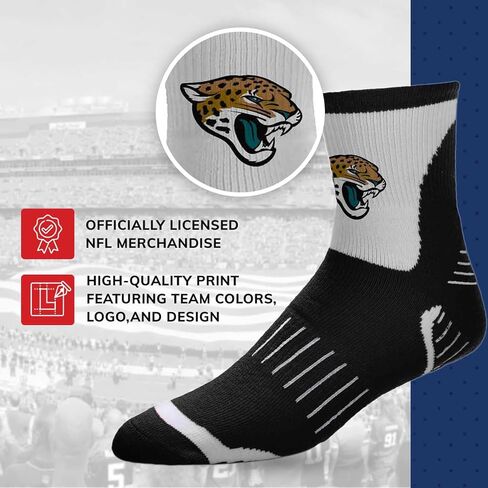 من أجل جوارب Bare Feet NFL Performance ربع الطول - مزيج من البوليستر - للرجال والنساء - أربطة ضغط - جوارب عالية الأداء (Jacksonville Jaguars - أسود، متوسط ​​للبالغين) in Saudi Arabia