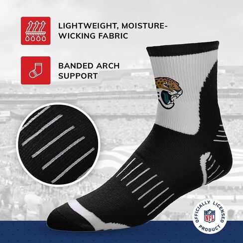 من أجل جوارب Bare Feet NFL Performance ربع الطول - مزيج من البوليستر - للرجال والنساء - أربطة ضغط - جوارب عالية الأداء (Jacksonville Jaguars - أسود، متوسط ​​للبالغين) in Saudi Arabia