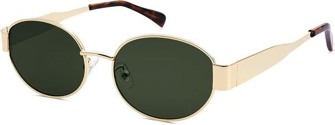 Trendy Retro Oval Sunglasses for Women Gold Fashion Designer Shades Vintage 90s Style Classic Sun Glasses in Saudi Arabia