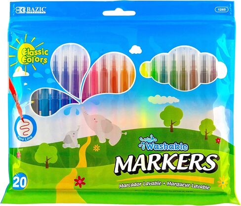 BAZIC Fine Line 10 Colors Washable Markers, Thin Tip Coloring Marker Non Toxic, for Art School Supplies, Drawing Gift (10/Pack), 1-Pack in Saudi Arabia