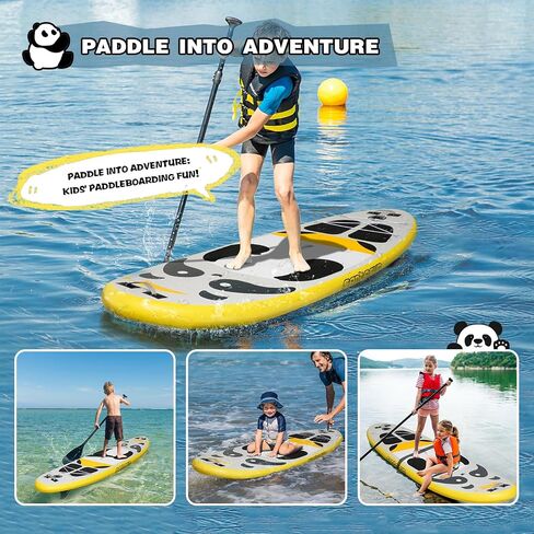 Kids Inflatable Paddle Board, 8ft Panda with Paddle Board Accessories for Children, Stand Up Paddle Board Durable, Stable Design, Wide Non-Slip Deck, Hand Pump for Youth & Kids in Saudi Arabia