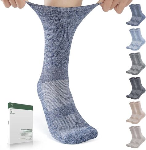 Diabetic Socks for Women&Men-6 Pairs Non Binding Diabetic Crew Socks Size 6-9|9-12,Wide Loose Socks with Seamless Toe(Medium,Dark Colors-6 Pairs) in Saudi Arabia