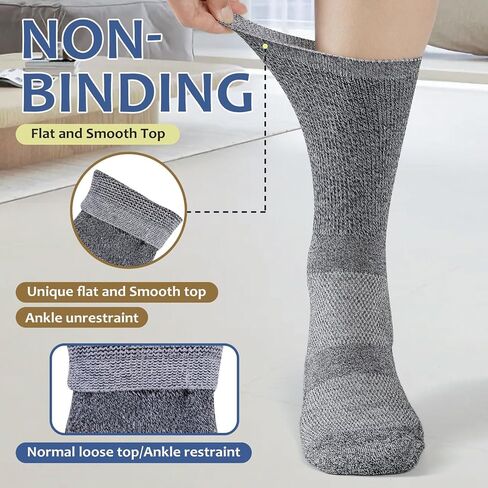 Diabetic Socks for Women&Men-6 Pairs Non Binding Diabetic Crew Socks Size 6-9|9-12,Wide Loose Socks with Seamless Toe(Medium,Dark Colors-6 Pairs) in Saudi Arabia