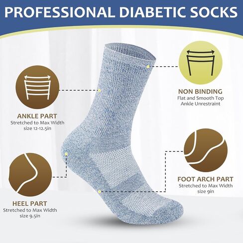Diabetic Socks for Women&Men-6 Pairs Non Binding Diabetic Crew Socks Size 6-9|9-12,Wide Loose Socks with Seamless Toe(Medium,Dark Colors-6 Pairs) in Saudi Arabia