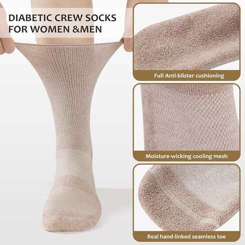 Diabetic Socks for Women&Men-6 Pairs Non Binding Diabetic Crew Socks Size 6-9|9-12,Wide Loose Socks with Seamless Toe(Medium,Dark Colors-6 Pairs) in Saudi Arabia