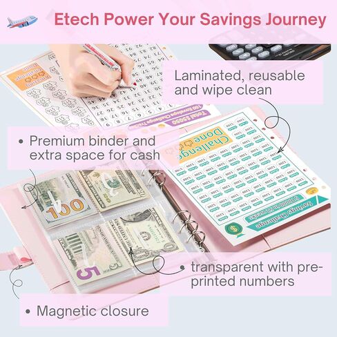 100 envelopes money saving challenge: money saving binder to Save $5,050, 10,000 and $500, savings challenges book with envelopes for cash envelope budget binder, A5, Pink in Saudi Arabia