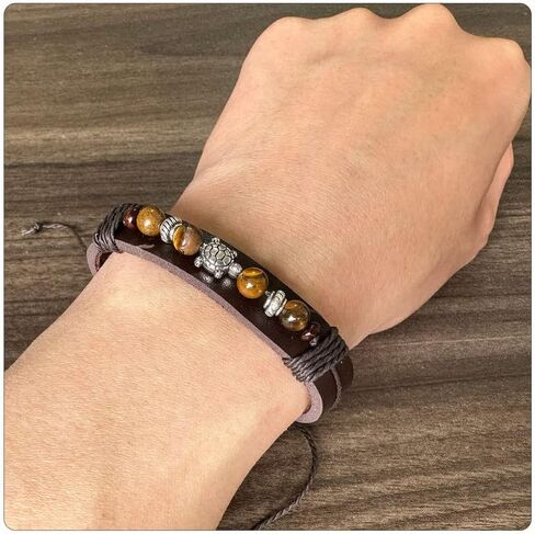 PEAS Punk Jewelry Turtle Bracelet Turquoise Tiger Eye Stone Pu Leather Drawstring Rope Bracelet in Saudi Arabia