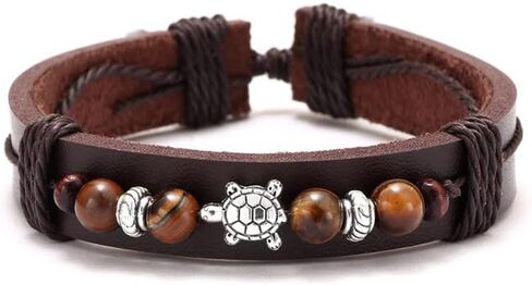 PEAS Punk Jewelry Turtle Bracelet Turquoise Tiger Eye Stone Pu Leather Drawstring Rope Bracelet in Saudi Arabia