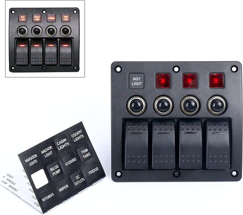 Amarine-made 4 Gang Red LED Indicators Rocker & Circuit Breaker Waterproof Marine Boat Rv Switch Panel - PN-CB4-R in Saudi Arabia
