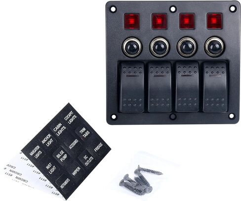 Amarine-made 4 Gang Red LED Indicators Rocker & Circuit Breaker Waterproof Marine Boat Rv Switch Panel - PN-CB4-R in Saudi Arabia