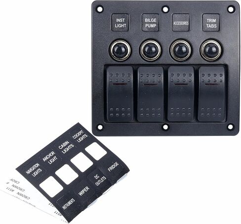 Amarine-made 4 Gang Red LED Indicators Rocker & Circuit Breaker Waterproof Marine Boat Rv Switch Panel - PN-CB4-R in Saudi Arabia