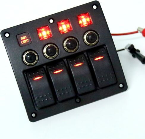 Amarine-made 4 Gang Red LED Indicators Rocker & Circuit Breaker Waterproof Marine Boat Rv Switch Panel - PN-CB4-R in Saudi Arabia