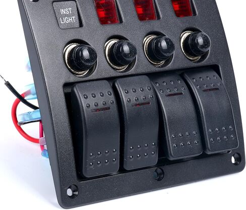 Amarine-made 4 Gang Red LED Indicators Rocker & Circuit Breaker Waterproof Marine Boat Rv Switch Panel - PN-CB4-R in Saudi Arabia