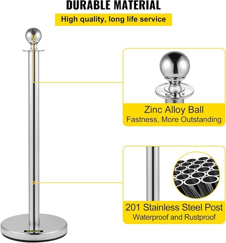 vevor 4 قطع من الفولاذ المقاوم للصدأ عمود قائمة الانتظار، حبال مخملية حمراء فضية، حواجز حبل 38 بوصة حواجز التحكم في الحشود لمستلزمات الحفلات in Kuwait