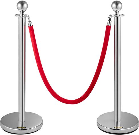 vevor 4 قطع من الفولاذ المقاوم للصدأ عمود قائمة الانتظار، حبال مخملية حمراء فضية، حواجز حبل 38 بوصة حواجز التحكم في الحشود لمستلزمات الحفلات in Kuwait