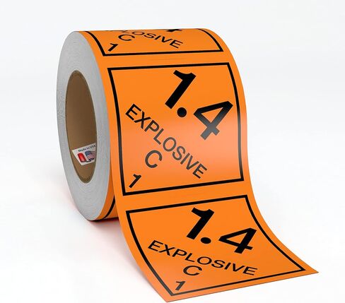 D.O.T. Labels - Hazard Class 1 DOT Explosives 1.4C Hazmat Labels 4" X 4" Square Sticklers - 500 Adhesive Labels Per Roll, Made in The USA by Kenco (1) in Saudi Arabia