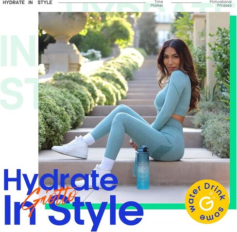 Giotto 32oz Large Leakproof BPA Free Drinking Water Bottle with Time Marker & Straw to Ensure You Drink Enough Water Throughout The Day for Fitness and Outdoor Enthusiasts in Saudi Arabia