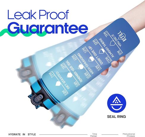 Giotto 32oz Large Leakproof BPA Free Drinking Water Bottle with Time Marker & Straw to Ensure You Drink Enough Water Throughout The Day for Fitness and Outdoor Enthusiasts in Saudi Arabia