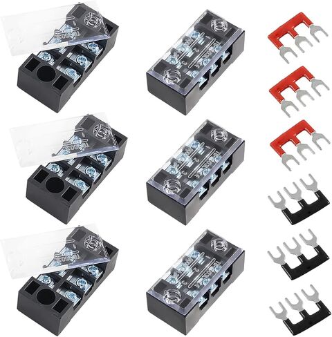 6 Sets Screw Terminal Strip 3 Position Double Row 600V 15A Waterproof Terminal Block with Black&Red Pre-Insulated Terminals Barrier Strip in Saudi Arabia