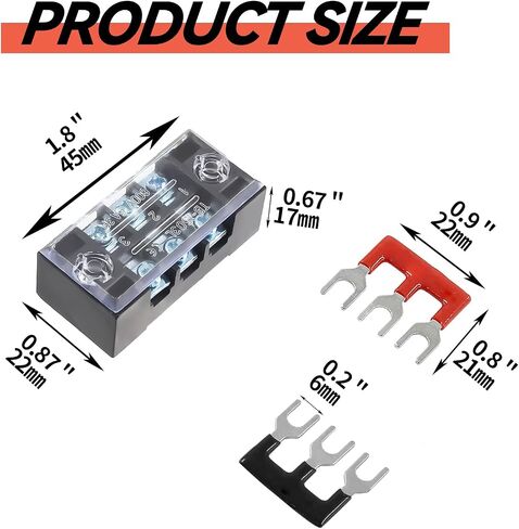 6 Sets Screw Terminal Strip 3 Position Double Row 600V 15A Waterproof Terminal Block with Black&Red Pre-Insulated Terminals Barrier Strip in Saudi Arabia